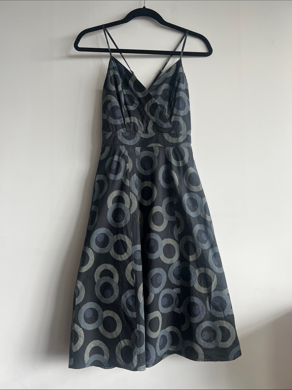 Vintage Women's Graphic Circular-Print V-Neck Cross Spaghetti Strap Midi Dress - Picture 1 of 3